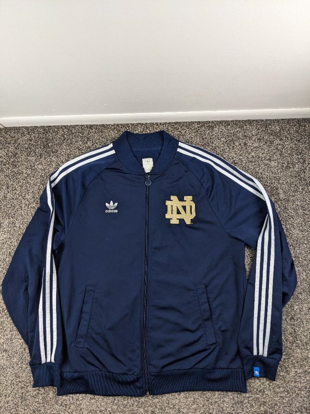 Notre Dame Fighting Irish Jacket Adidas Originals Trefoil Full Zip Blue Mens XL